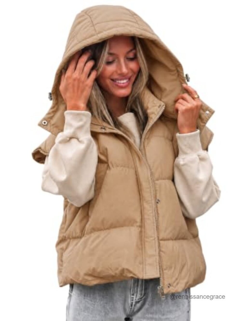 Quilted Puffer Vest Sleeveless Hooded Zip Winter Outerwear